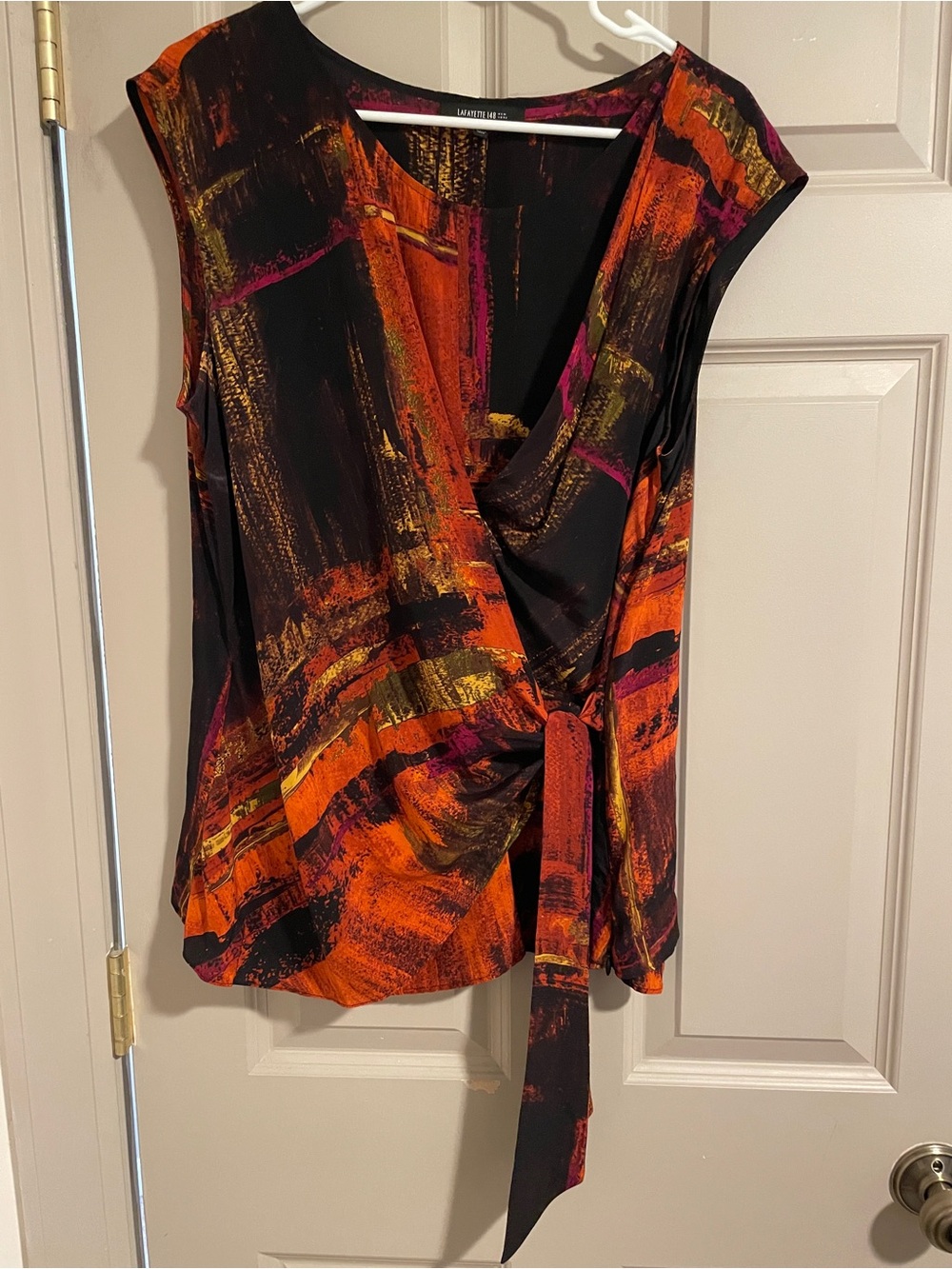 Lafayette 148 New York 100% Silk, Side-Tie, Patterned Blouse with Side Zipper